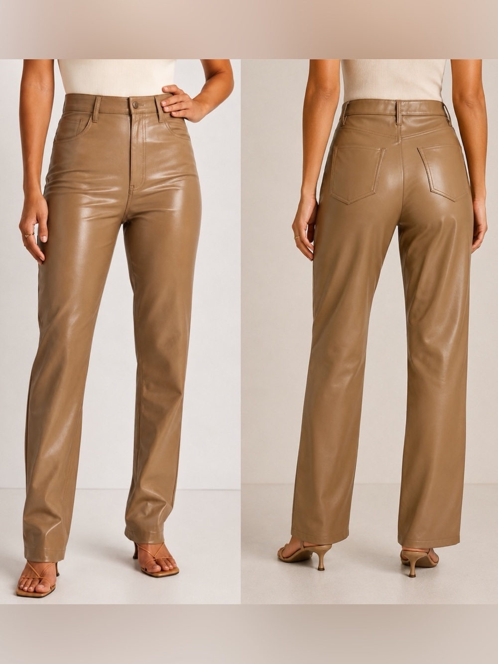 Abercrombie 90s Straight Ultra High Rise Vegan Leather Pants Camel Brown Sz 2 P